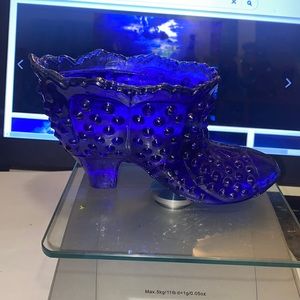 Vintage Fenton like deep Blue hobnail Iconic Shoe / boot